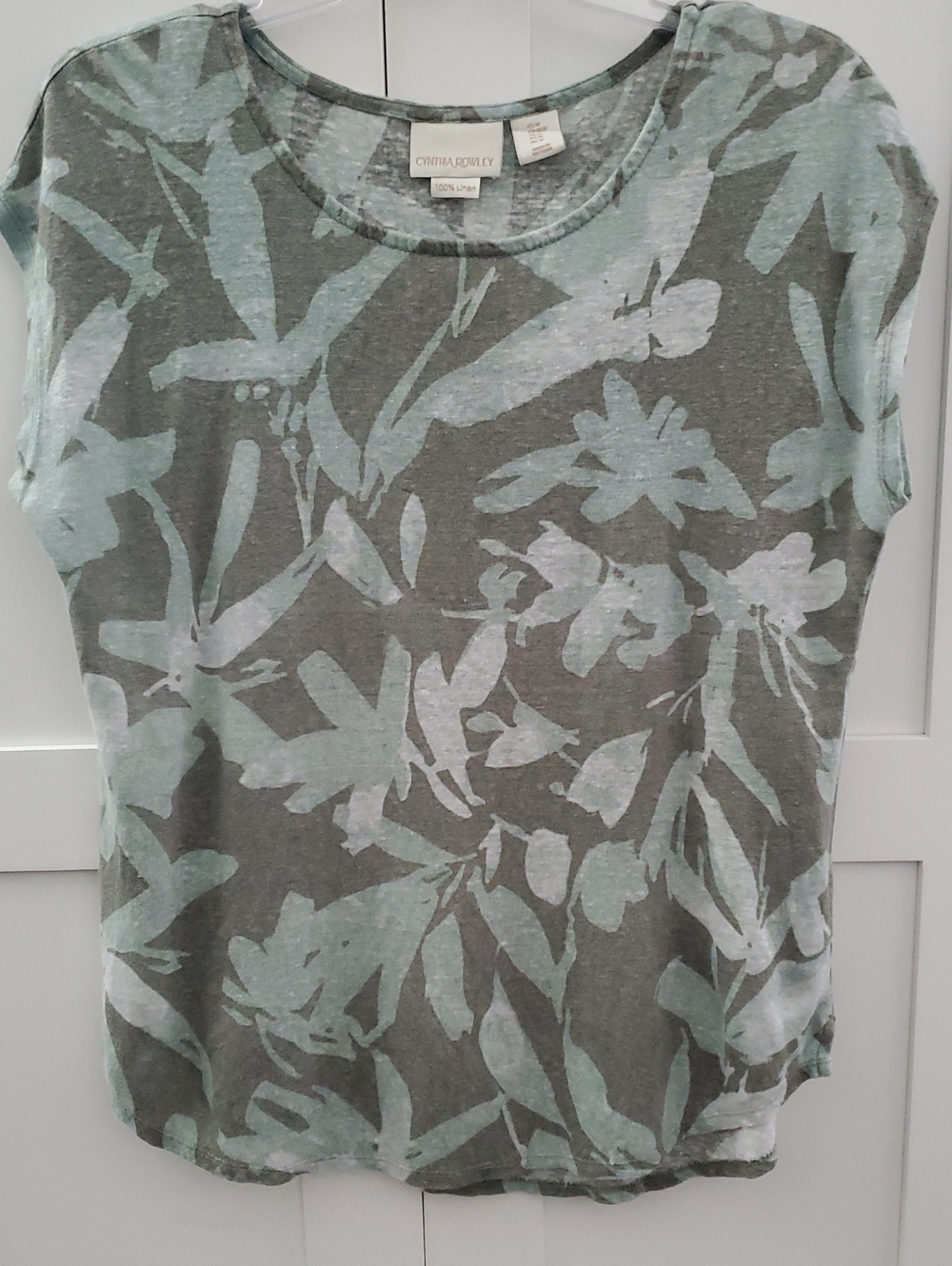 Cynthia Rowley Gray Tank Top with Mint Floral Print 100%linen